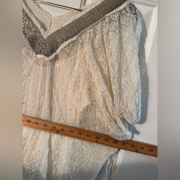 ANTHROPOLOGIE Knitted & Knotted SM 2 PIECE Cille Pullover Beaded Silver Lace Top - Picture 14 of 16